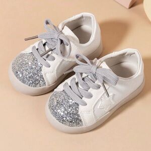 Kids Glitter Sneakers - Silver and White